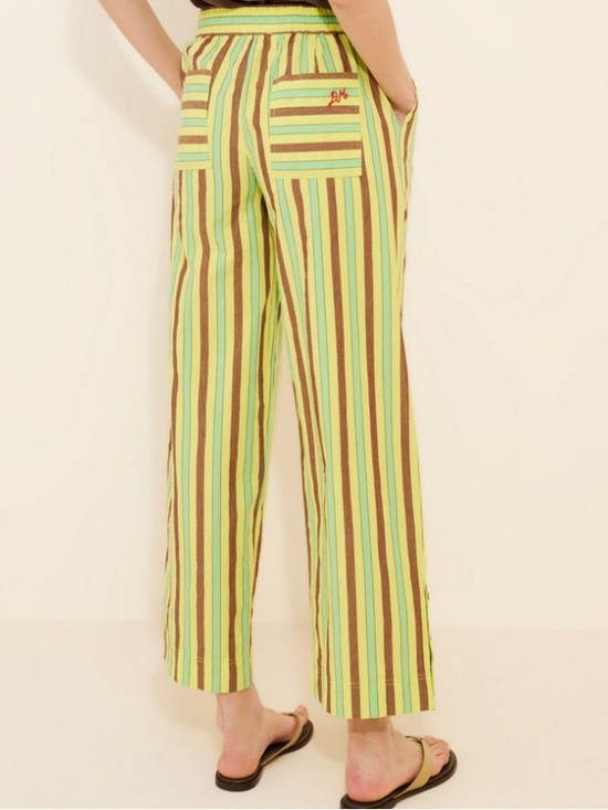 Damson Madder Pants - Damson Madder Striped Wide-Leg Pants - Lime & Brown
